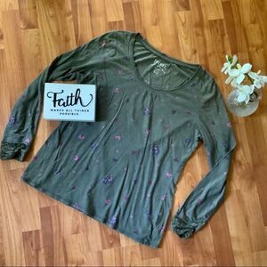 Decree forest green‎ Floral Long Sleeve shirt lace